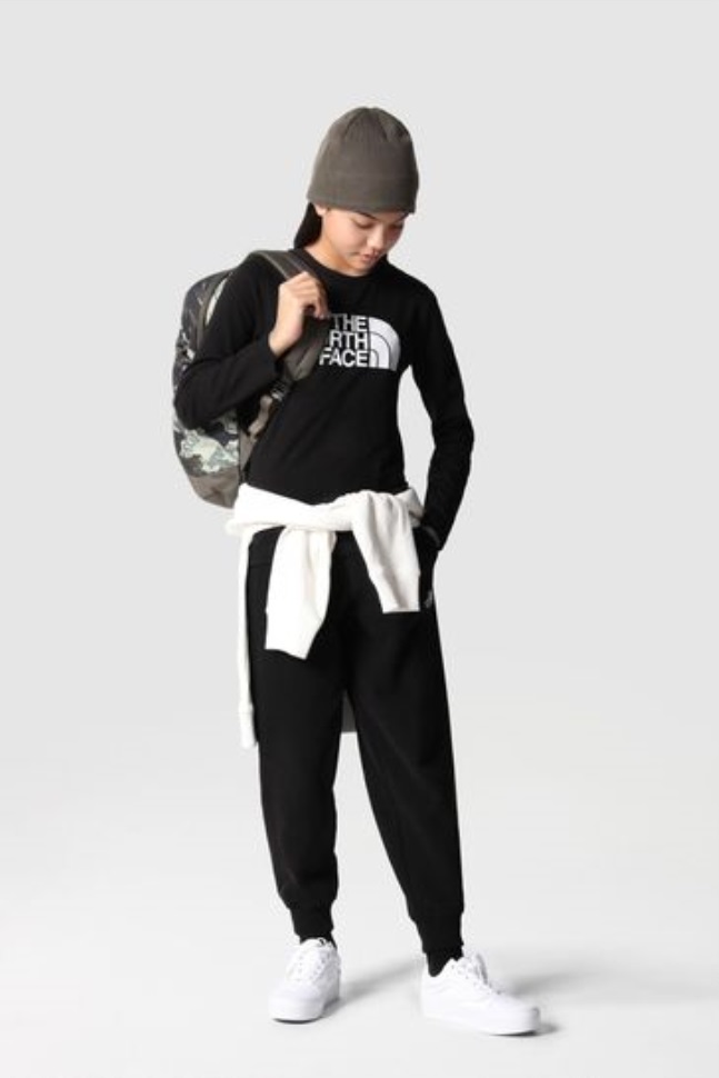 الشمال الوجه المراهقين أسود طويل الأكمام تي شيرت سهل