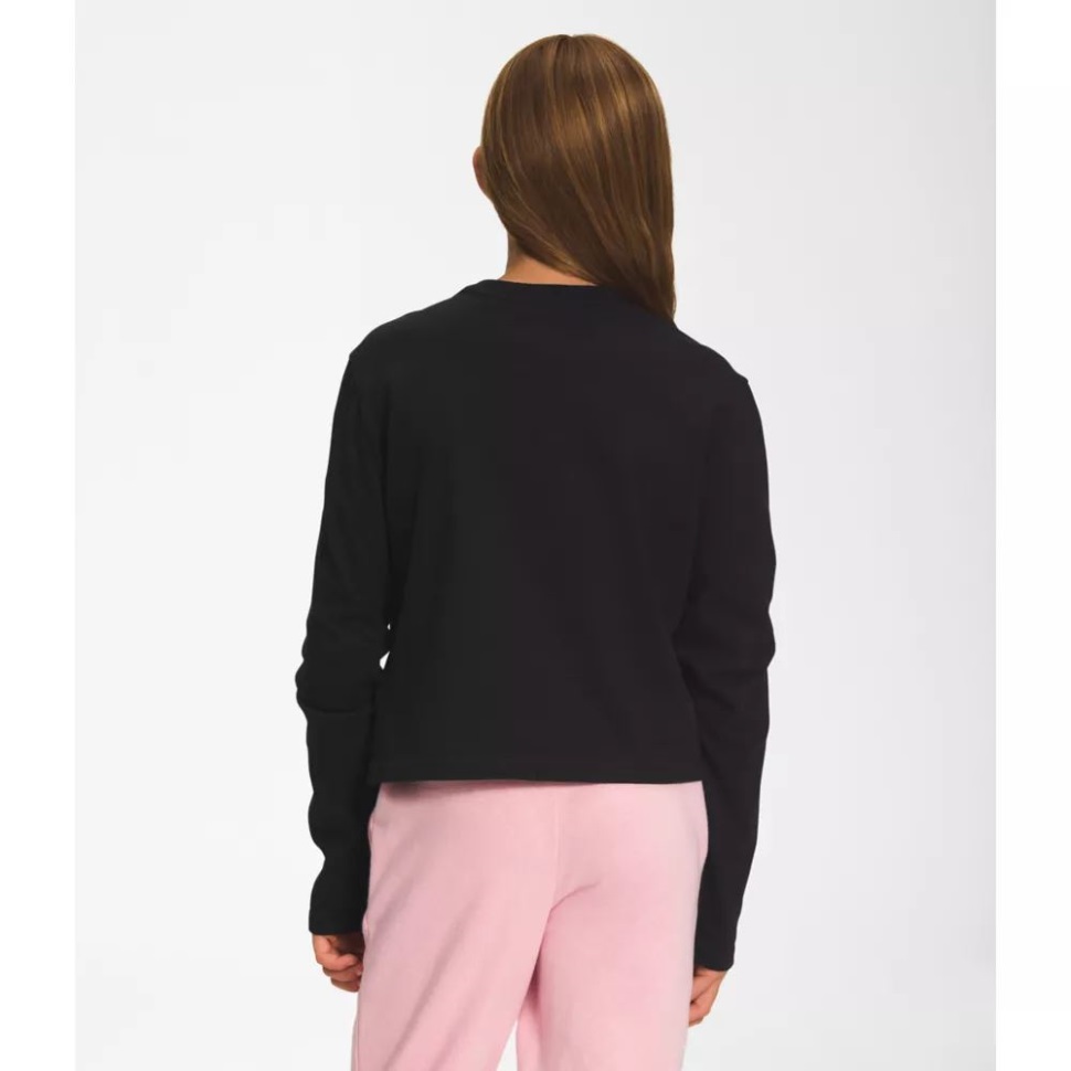 بنات سوداء طويلة الأكمام تي شيرت بوكسي الوجه الشمالي