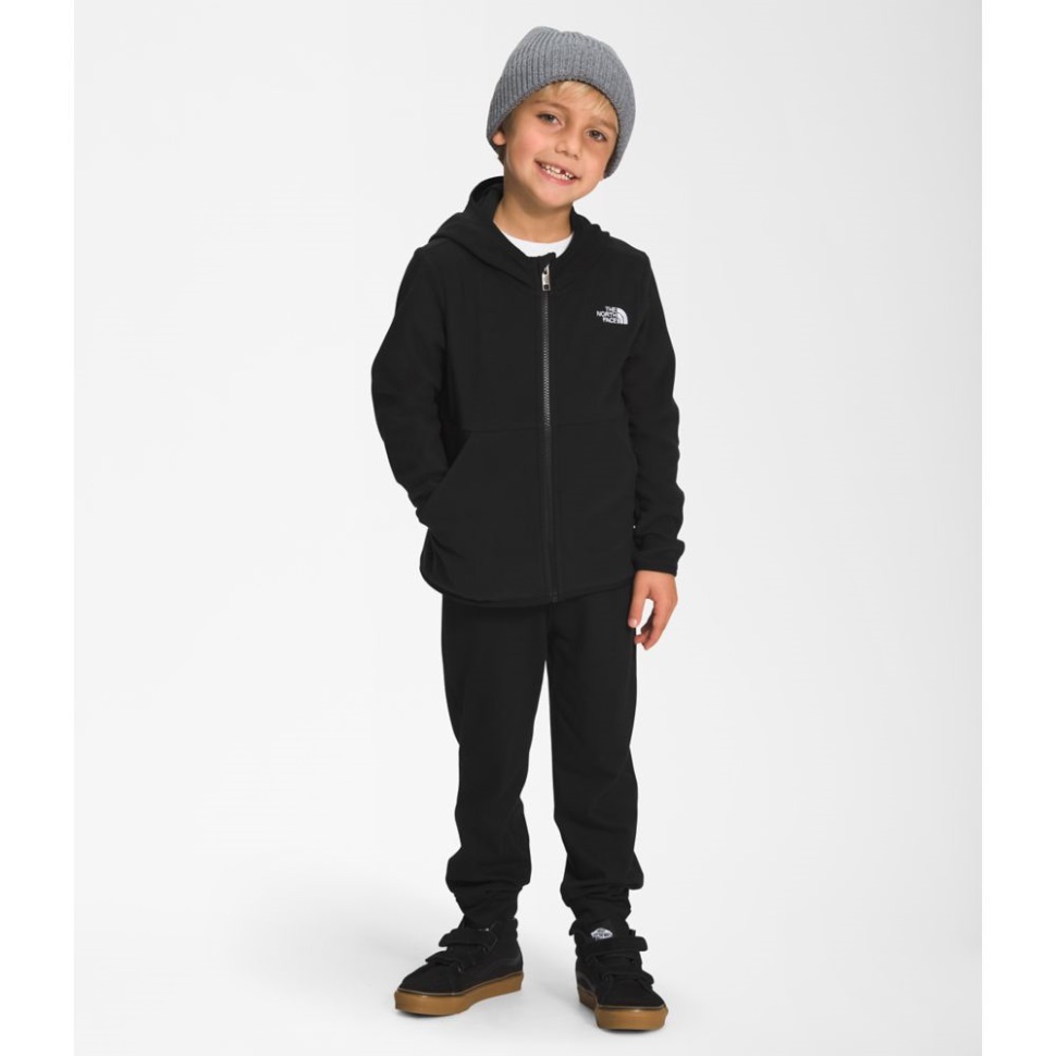 كنزة بغطاء للرأس بسحّاب كامل على شكل نهر جليدي أسود للأطفال الوجه الشمالي