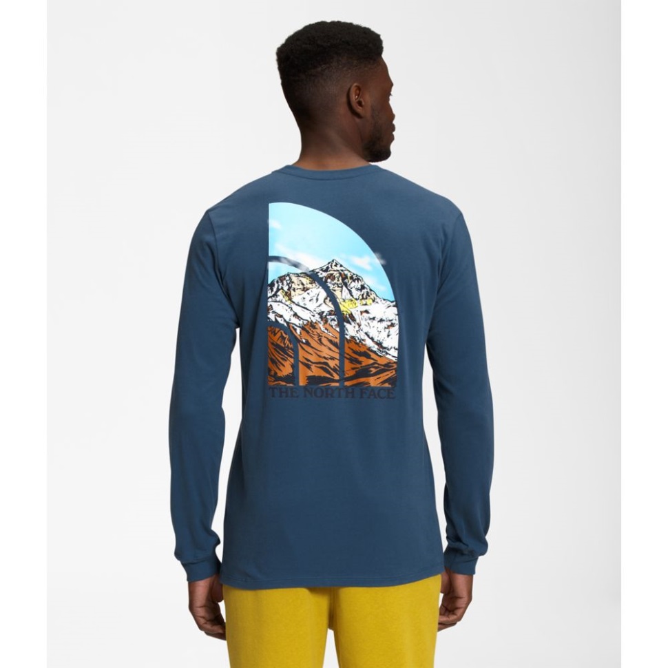 الرجال كم طويل حقن الرسم المحملة أزرق ظليلة الوجه الشمالي