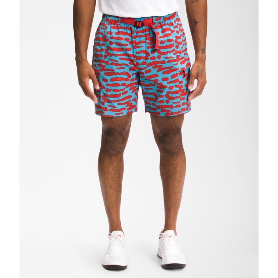 سروال قصير بحزام من الفئة V مطبوع عليه رجال الجهة الشمالية باللون الأزرق نورس