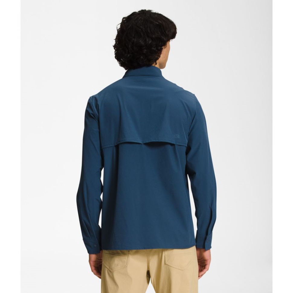 قميص رجالي أزرق غامق Sniktau بأكمام طويلة من الشمس للوجه الشمالي