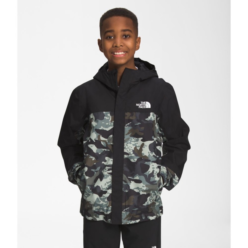 جاكيت مطر أنتورا بطبعة للأولاد من ذا نورث فيس بلون أخضر داكن