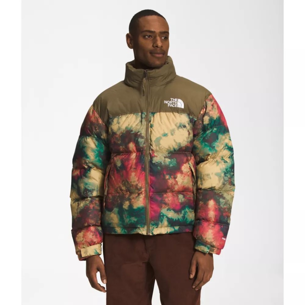 طبعت الرجال الوجه الشمالي 1996 سترة Nuptse الرجعية تان الجليد