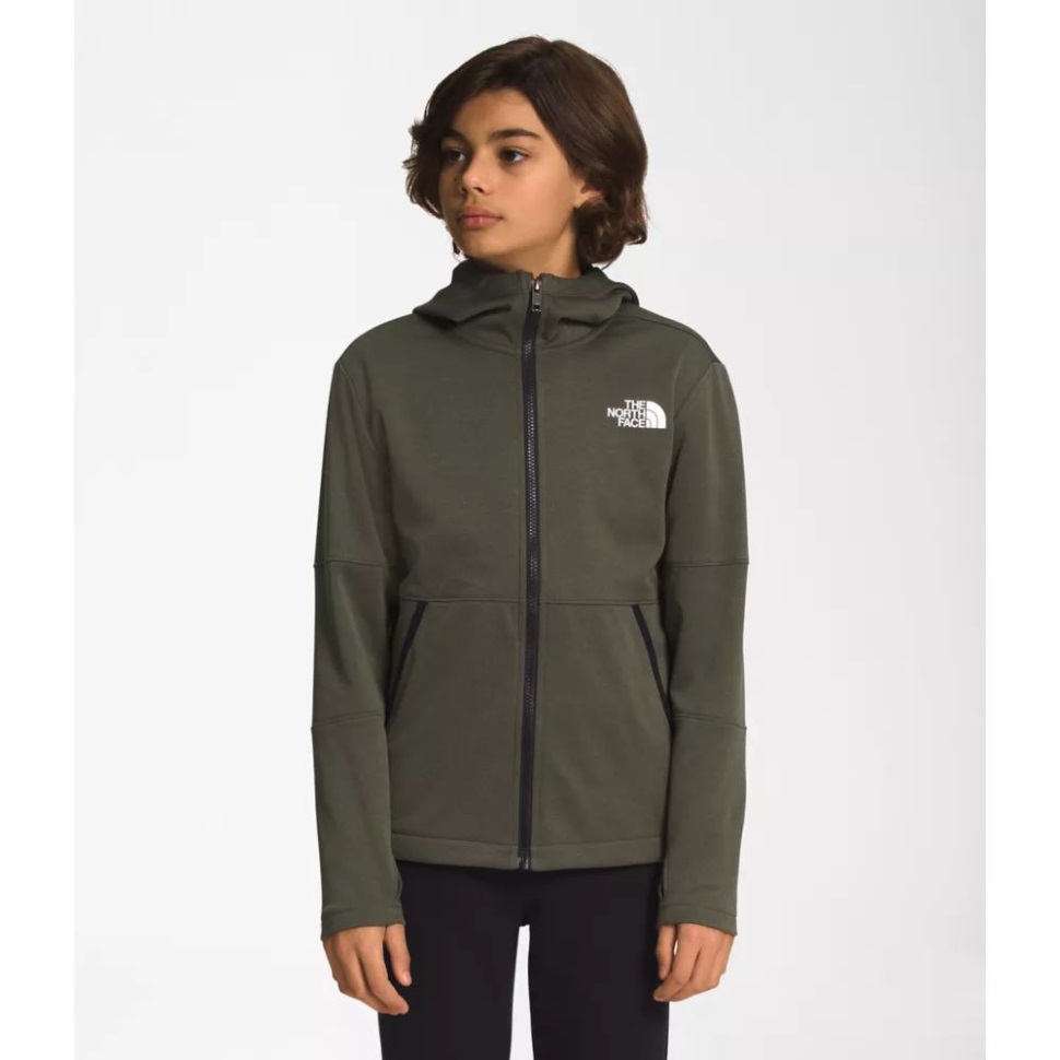 سترة بغطاء للرأس بسحاب كامل للشتاء دافئة للأولاد باللون الأخضر الداكن من The North Face