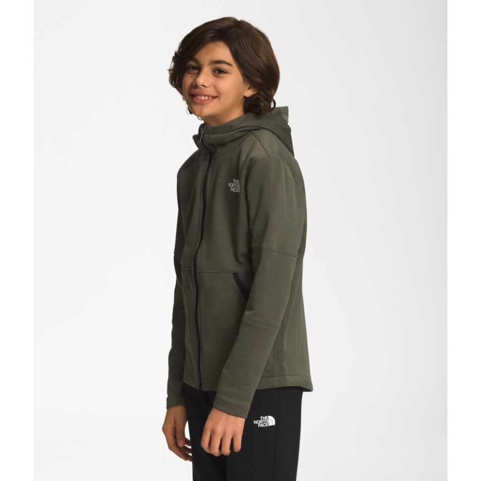 سترة بغطاء للرأس بسحاب كامل للشتاء دافئة للأولاد باللون الأخضر الداكن من The North Face