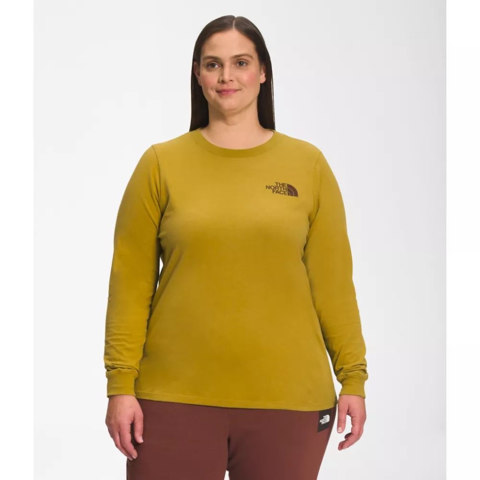 تي شيرت نسائي بأكمام طويلة وحقن جرافيك معدني ذهبي الوجه الشمالي