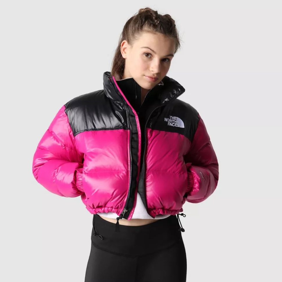 Fuschia الوردي المرأة Nuptse سترة قصيرة الوجه الشمالي