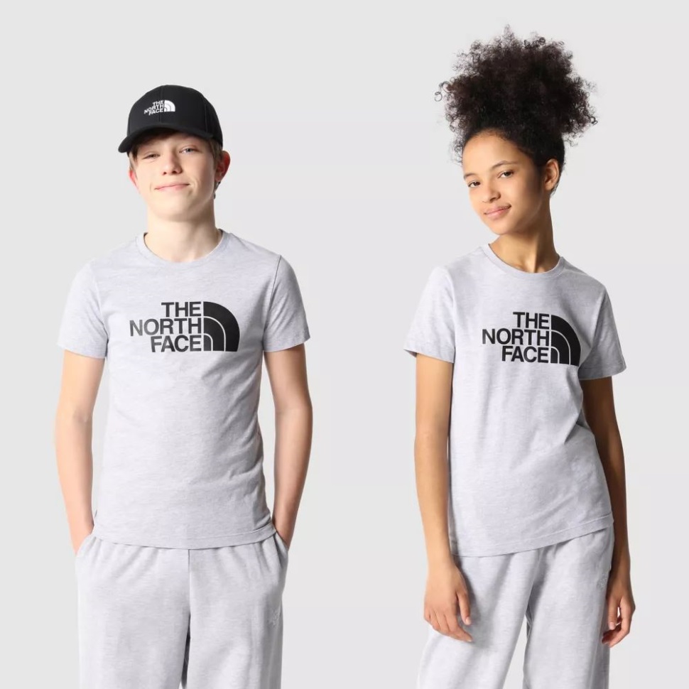 تيشيرت رمادى الوجه الشمالي المراهقين سهل بأكمام قصيرة