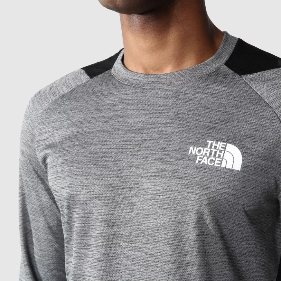 تي شيرت تدريب رجال رمادي بأكمام طويلة من ذا نورث فيس