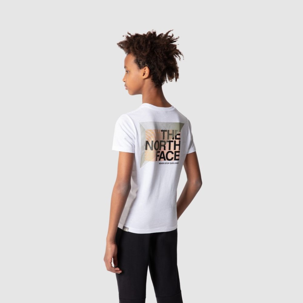 تي شيرت أبيض للأولاد برسومات قصيرة الأكمام وجه الشمال