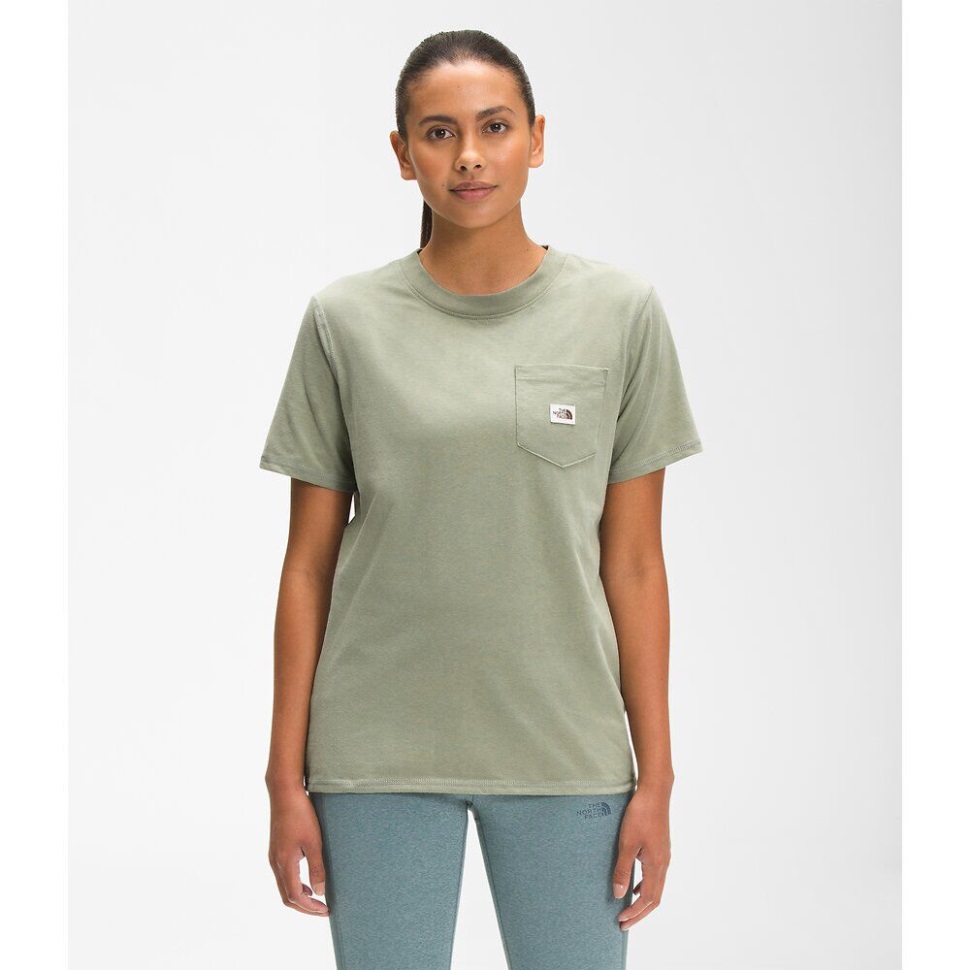 الشاي الأخضر الوجه الشمالي المرأة قصيرة الأكمام التراث التصحيح جيب المحملة